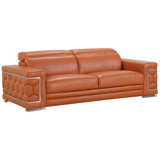 89" Sturdy Camel Leather Sofa - 29" x 89" x 41"