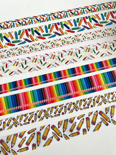 2 Yds, Pencil Ribbon, Crayons Ribbon, Colorful Ribbon, Ribbon By The Yard, Ribbon For Bow, Girls Ribbon, Craft Ribbon, Fabric Ribbon, Ribbon