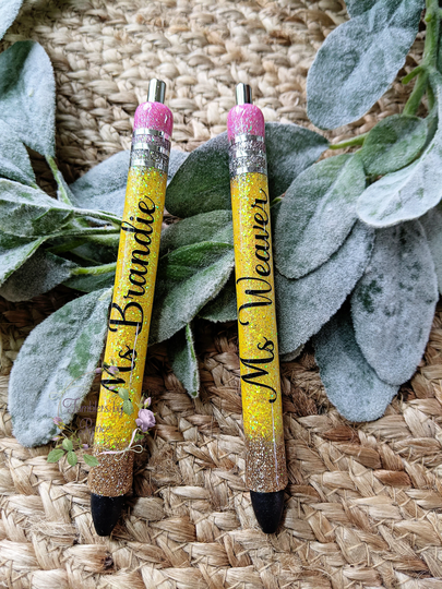 Pencil Glitter Pen With 2 Refill Cartridges, Teacher Gift, Appreciation, Epoxy Pen, Gel