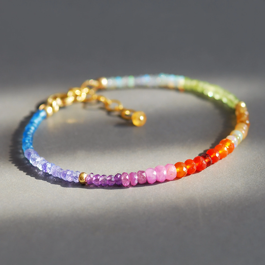 Rainbow Gemstone Bracelet. Colorful Mixed Gem Dainty Multi Color Stacking Jewelry. Beaded Cuff. B19/22