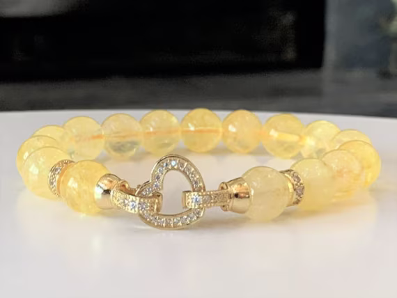 Citrine Bracelet, Natural Gemstone Stretch November Birthstone, Large 10mm Crystal Beads