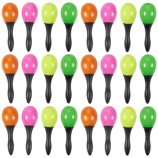 24 Pack Neon Maracas Toy Noisemaker Musical Instruments for Mexican Fiesta Party - Multi-Color