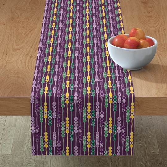 New Orleans Table Runner - Mardi Gras Beads By Leighr Carnival Fat Tuesday Carnivale Cotton Sateen Spoonflower