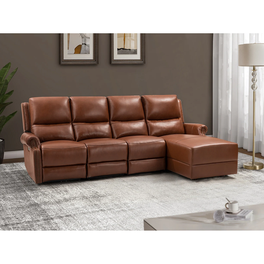 Emilio Genuine Leather Sectional Sofa with Nailhead Trim