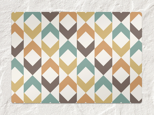Ethnic Geometric Chair Mat, Brown Splat Blue Vinyl Floor Abstract Protective Flooring, Kids Room Decor