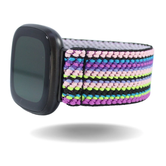 Elastic Fitbit Sense/Versa 3 Watch Band - Fits & Multicolored Purple Pink Stripes Holiday Winter Fall Spring Boho