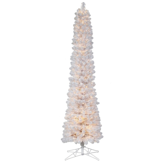 Vickerman 9' x 26" White Pencil Artificial Christmas Tree, Warm White 8 function 3MM LED Lights