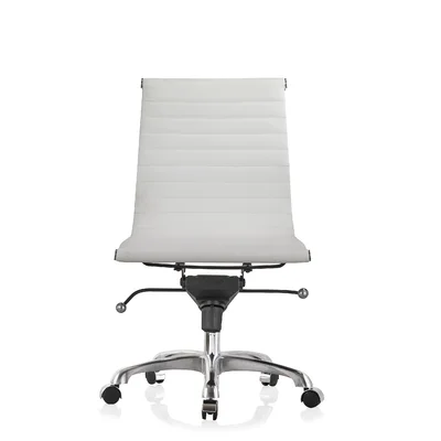 Ammy Low-Back Ribbed Lather Office Chair Without Arm In White