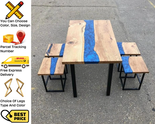 Wood Dining Table, Wooden Tables, Slab Live Edge Kitchen Oak Epoxy Table