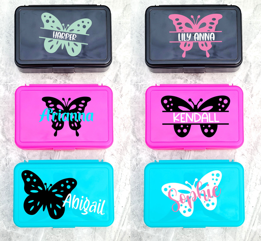 Back To School Butterfly Pencil Case, Personalized Box, Girls Supplies, Monogram Storage Box