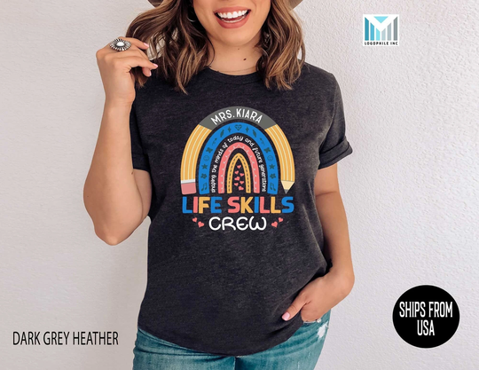 Life Skills Teacher Crew Pencil Rainbow Shirt, Personalized Sped Squad Tshirt, Special Education Team Tees, Custom Ed Gift