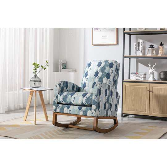 Rocking Chair Modern Glider Chair for Baby Nursery Upholstered Rocker Comfy Accent Chair with Rubber Wood Legs & Side Pockets