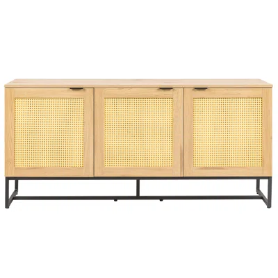 Wilma Wicker Sideboard Storage Cabinet 63 Inch, With 3 Doors Natural Color