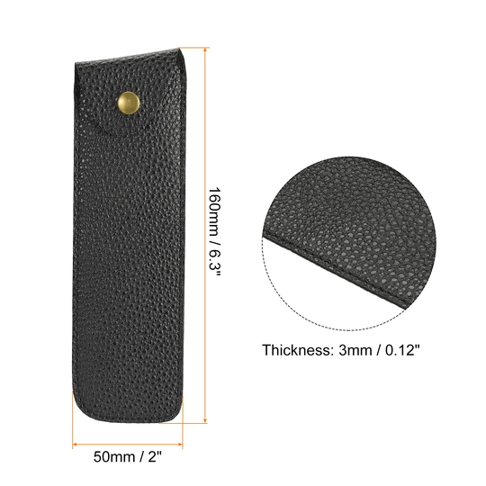 2Pcs Pen Pouch Case Leather Pencil Sleeve Pocket Protector with Lid - Black