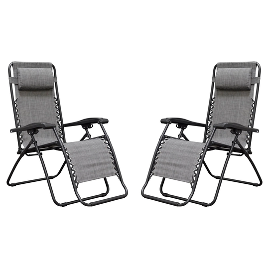 Caravan Canopy Infinity Zero Gravity Steel Frame Patio Deck Chair, Grey (Pair)