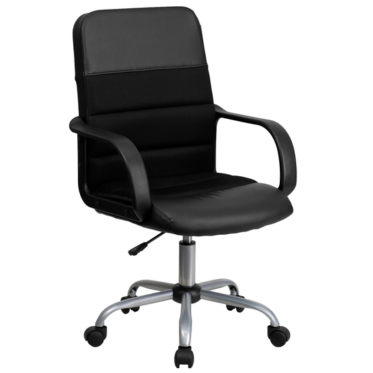 3.25' Black Metallic Gray Mid-Back Swivel Task Office Chair with Arms