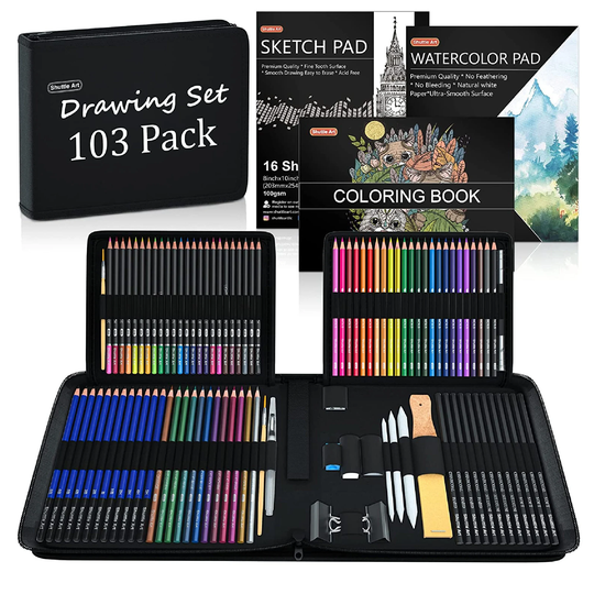 Drawing Kit | Shuttle Art 103 Pack Pencil Set & Sketching With Colored Pencils