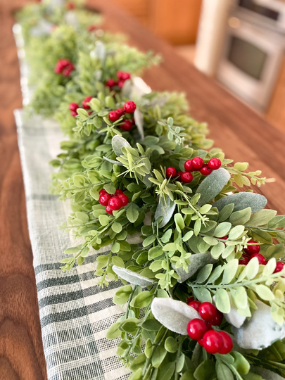 Holiday Table Centerpiece For Dining Table, Christmas Floral Runner, Banister Garland
