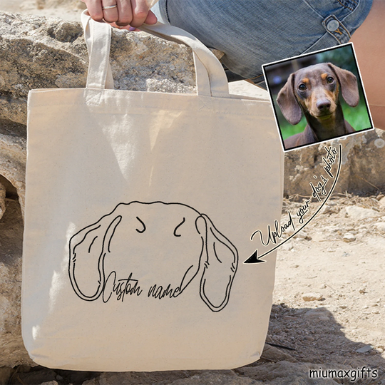 Custom Dog Ears Outline Tote Bag, Dachshund Line Art Drawing Minimalist Bag
