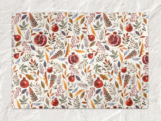 Autumn Pomegranate Fruit Chair Mat, Red Vinyl Floor Orange Protective Floral Splat Flooring, Gift Idea