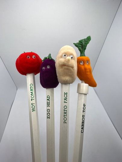 Vintage Anthropomorphic Flocked Vegetable School Pencils. Sold Separately