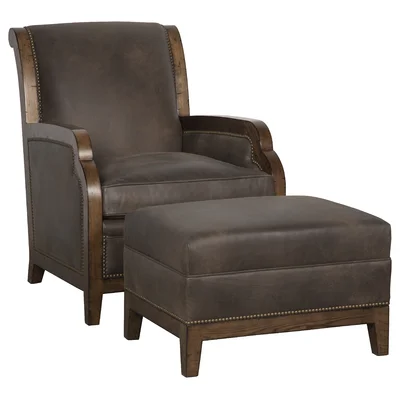 Stapleton 28'' Wide Genuine Leather Nubuck Club Chair and Ottoman