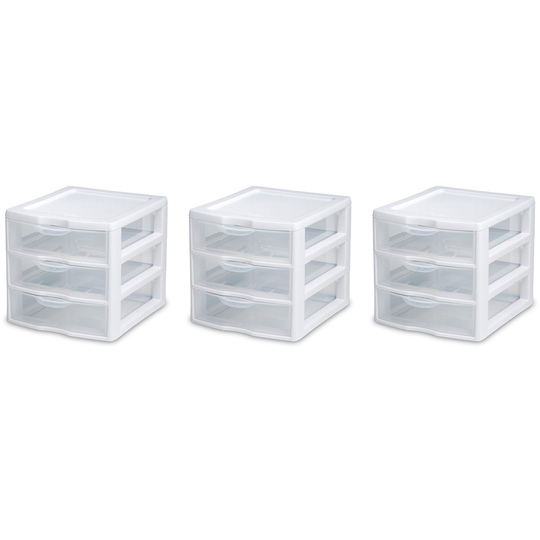 Sterilite Clear Plastic Stackable Small 3-Drawer Storage System (3 Pack)