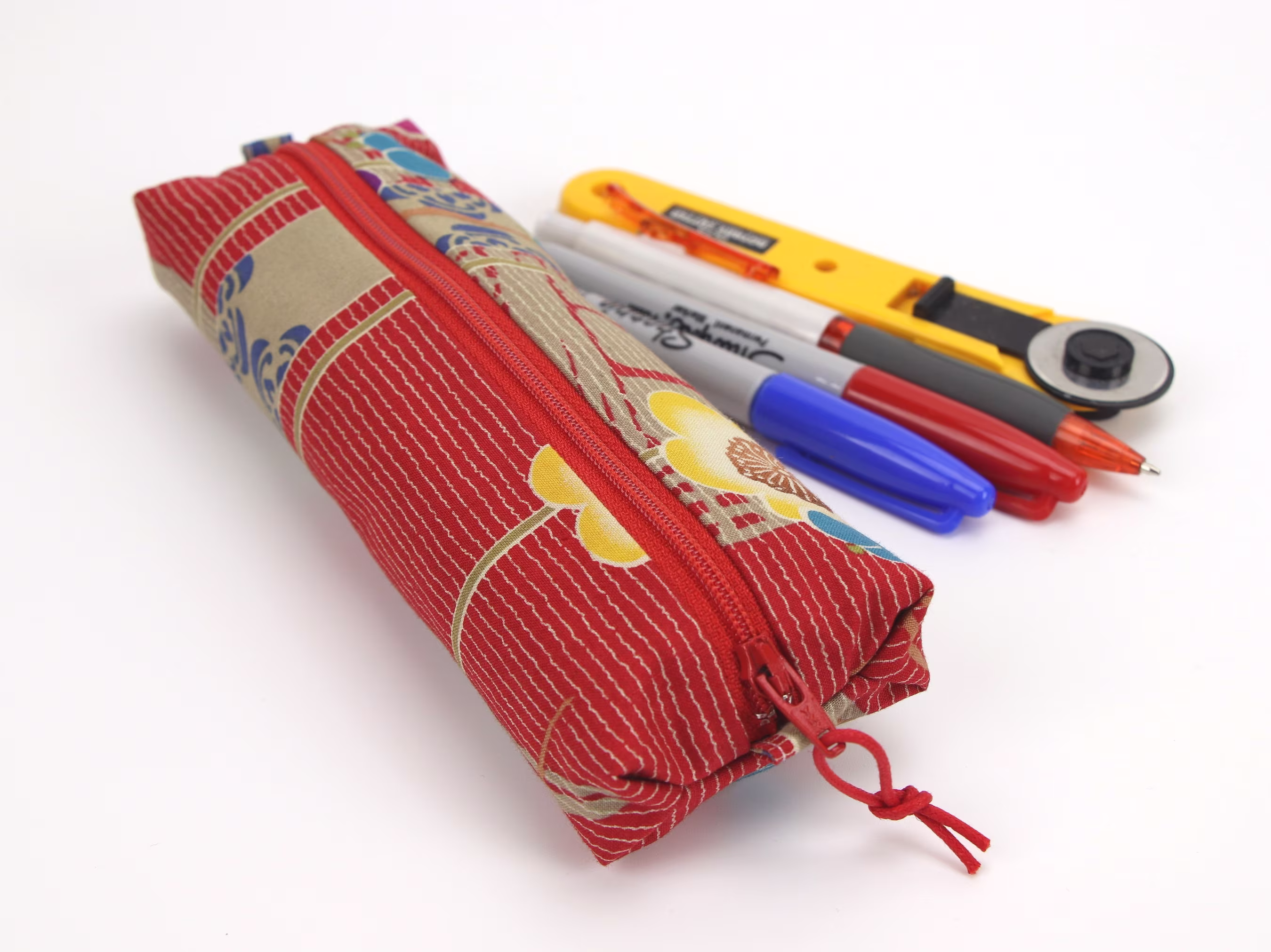 Gift For Mom Pen Holder, Fabric Case, Unique Pencil Cherry Bloosoms Red