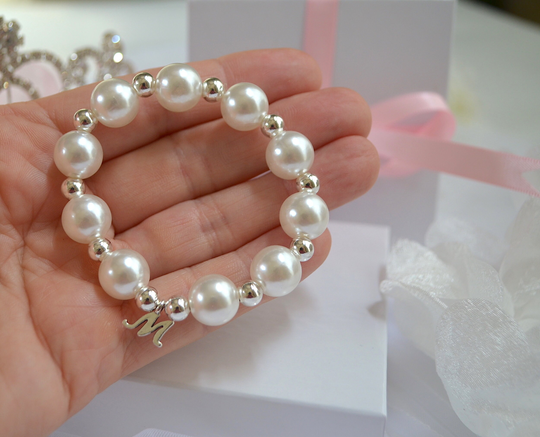 Flower Girl Bracelet Toddler, Personalized Bracelet, Proposal Silver Pearl Gifts