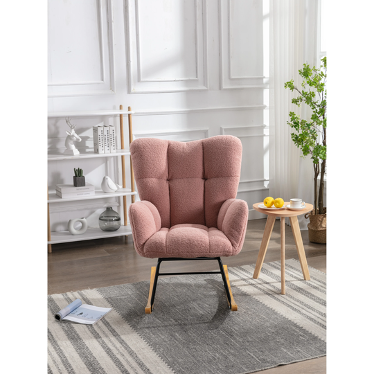 Mid Century Modern Teddy Fabric Tufted Upholstered Rocking Chair for Living Room Bedroom