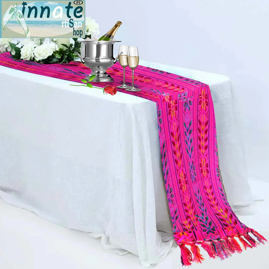 xl Table Runner, Loom Made, Tassels, Fringes, Tablecloth, Head Table, Wedding Reception Fuchsia