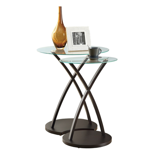 Set of 2 Brown and Clear Contemporary Oval Nesting Tables 24"