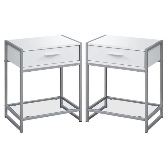 18" Storage Accent End Table in White and Silver - Set of 2 - 54 x 84