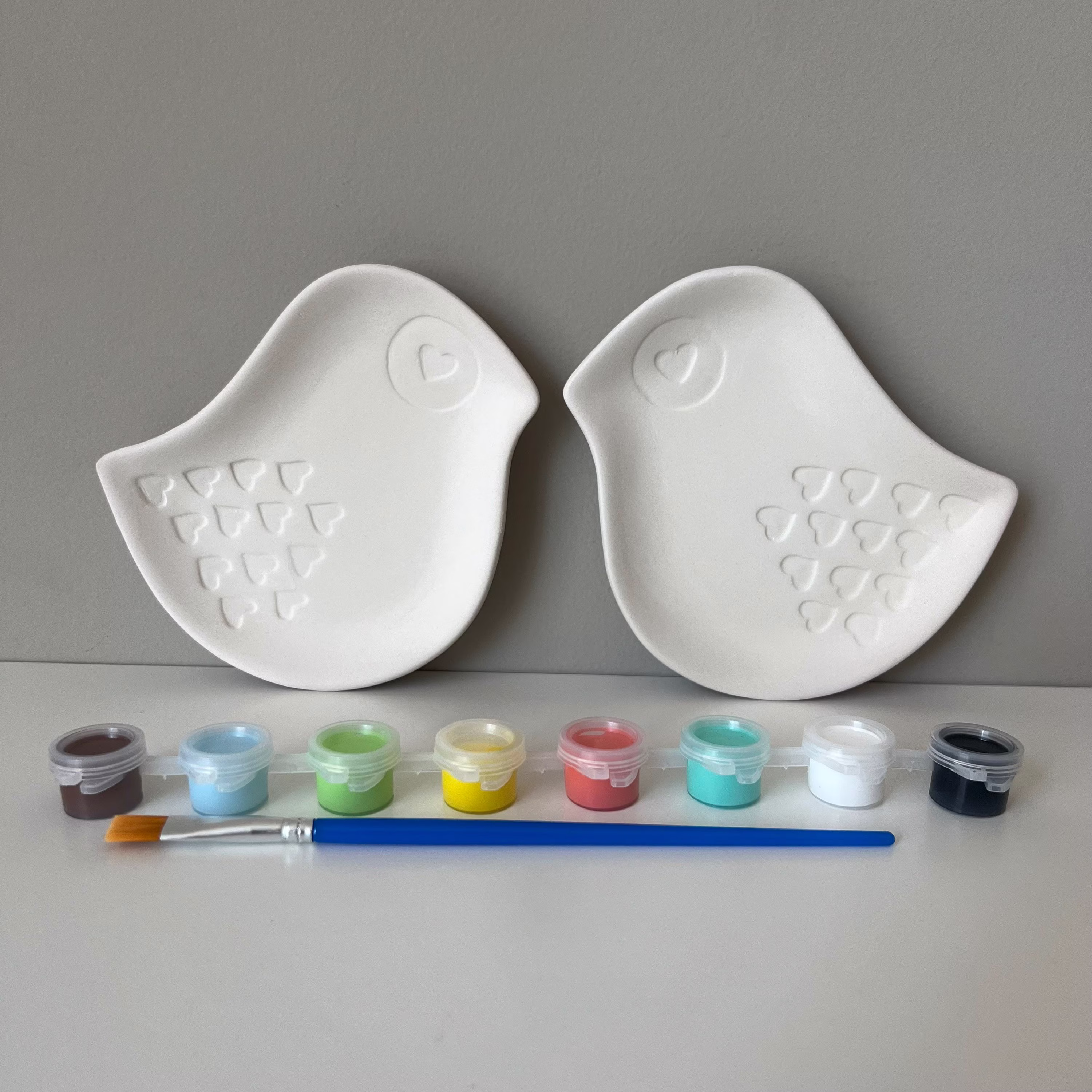 Set Of Lovebirds Pottery Painting Kit, Bird Dish Ceramic Art Kits For Kids, Birthday Party Paint Kit, Kids Kits