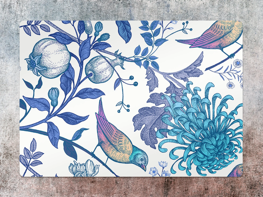 Birds On Branches Chair Mat, Blue Splat Purple Vinyl Floor Nature Protective Office Room Rug, Comfort Mat