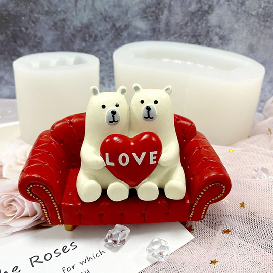 Lovely Bears Mold Silicone Sofa For Mousse Chocolate Candy Cake Topper Resin Ornaments Making Tool 2 Designs