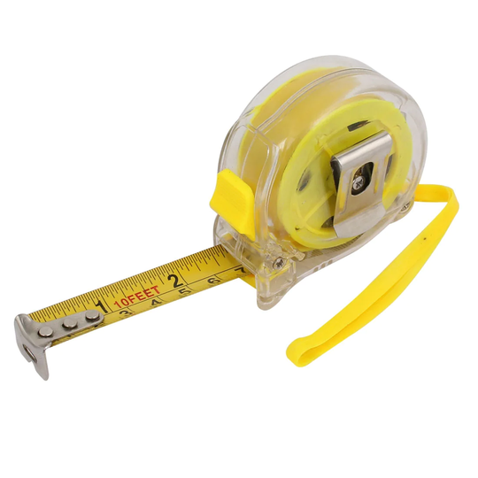 10Ft Plastic Case Imperial and Metric Measuring Tape Measure Tool Yellow - Yellow, Clear