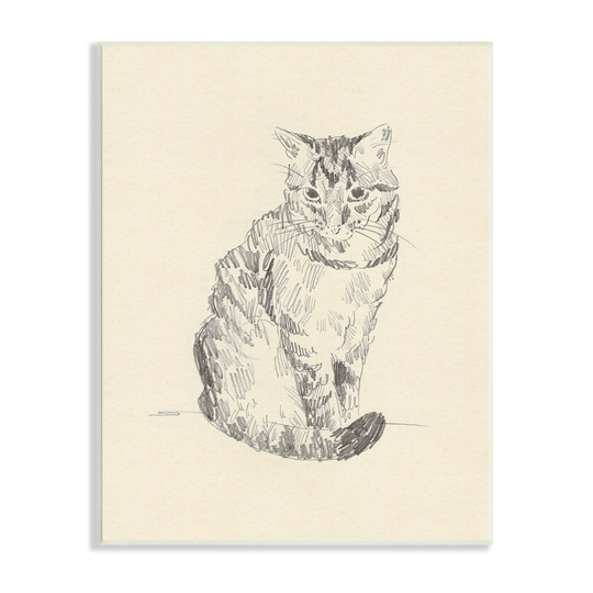 Stupell Industries House Cat Pet Portrait Pencil Sketch Traditional Illustration Wood Wall Art, 10 x 15 - Yellow