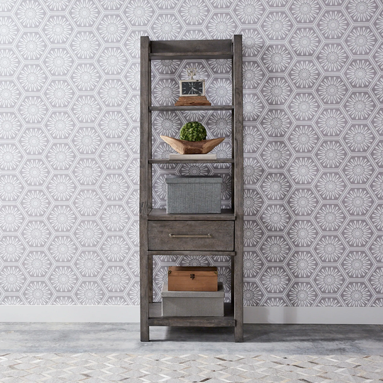 Modern Farmhouse Dusty Charcoal Distressed Leaning Bookcase