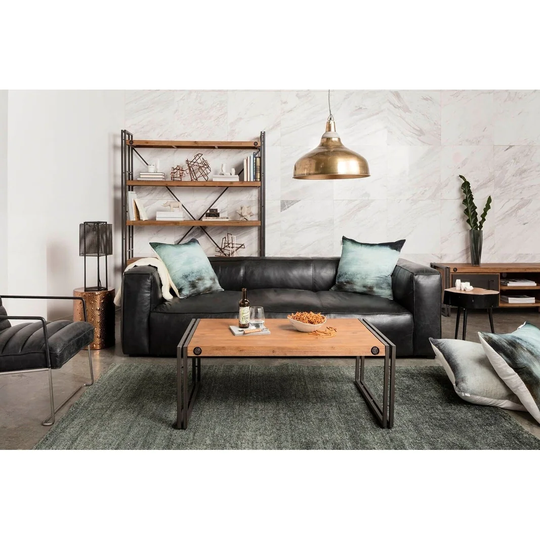 Aurelle Home Rustic Vintage Black Top Grain Leather Sofa
