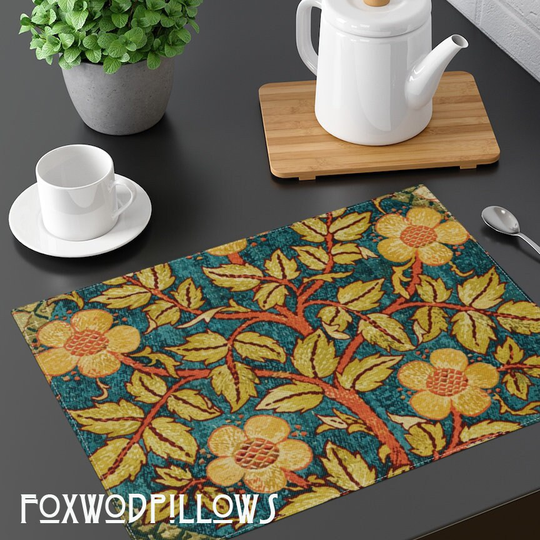 William Morris Table Setting, Rose Wreath Placemat, Morris, Arts & Crafts Décor, Artistic Floral Napkin Set