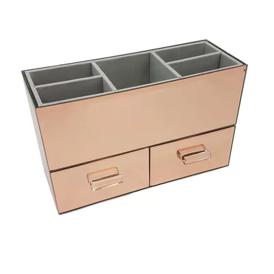 Olivia 2 Drawer Tiered a Mirrored Glass Makeup Jewelry Organizer