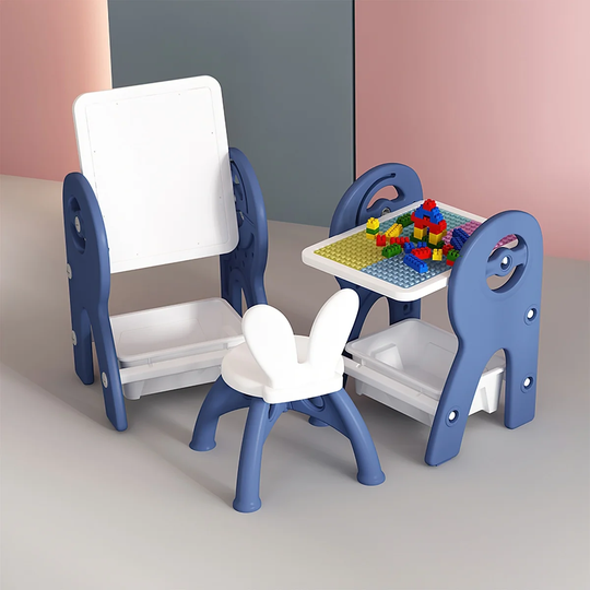 2 in 1 children's table and chairs with storage drawing board and Accessory Magnetic blackboard