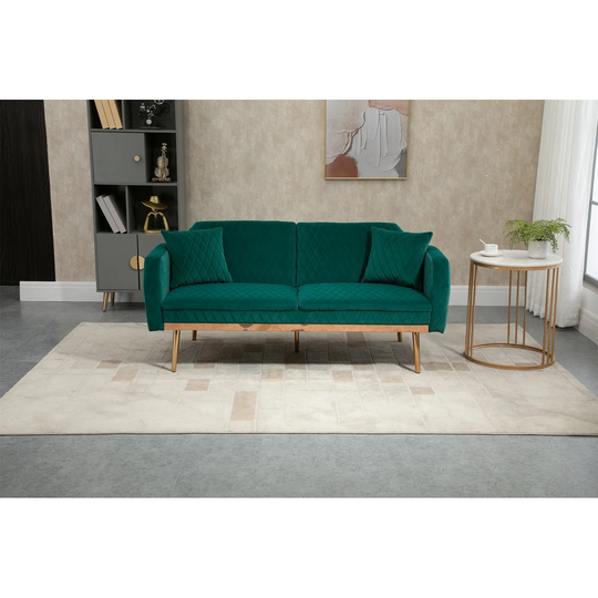 Velvet Sofa , Accent sofa .loveseat sofa with rose gold metal feet& 2 PILLOWS