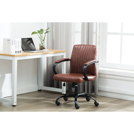 Porthos Home Palmer Swivel Office Chair, Ribbed PU Leather Upholstery