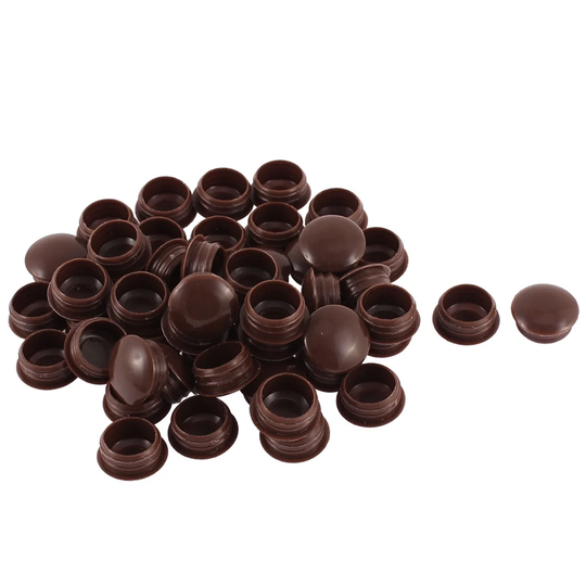 Plastic 15mm Dia Push-in Type Locking Hole Plugs Button Covers 50pcs - Coffee Color - 0.7" x 0.4" (D*H)