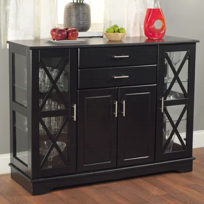 Black Wood Buffet Dining-Room Sideboard With Glass Doors