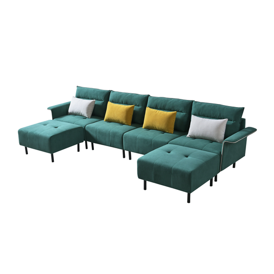 U Shaped Suede Tufted Sofa Couch Sectional Sofa with Pillow