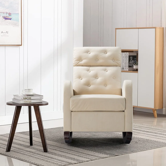 Morden Velvet Accent Chair, Rocking Chair With Square Arms
