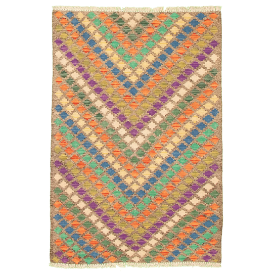 ECARPETGALLERY Flat-weave Bold and Colorful Multi Color Wool Kilim - 3'3 x 4'11